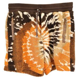Amiri Wide-Leg Leather-trimmed Tie-Dyed Drawstring Shorts In Brown Fleece